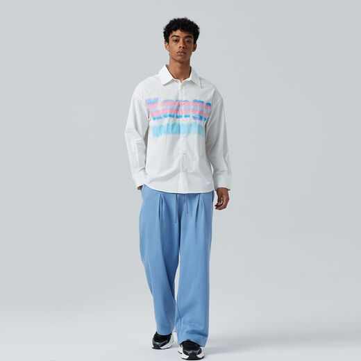 KANG S WONDERLAND star's same style American light luxury printed wide-leg pants with straps khaki casual pants washed cotton pants blue L