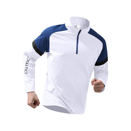 Allen Burton half-zip training suit men's quick-drying long-sleeved autumn cycling track and field T-shirt running fitness top white quick-drying high elastic sweat-wicking L