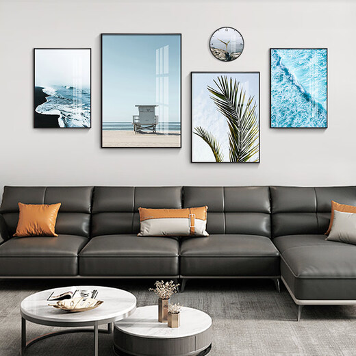 Mohu (mohu) living room decoration painting sofa background wall mural modern simple landscape landscape painting TV wall high-end new style hanging paintings seaside landscape 15935 (including wall clock) art crystal porcelain combination-black frame