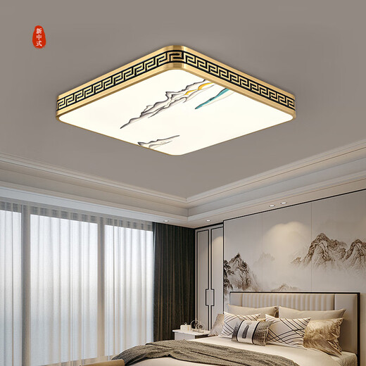 Qianzhang Lamp New Chinese Style Full Copper LED Ceiling Lamp Bedroom Living Room Headlight Study Room Tea Room Zen 2024 New Chinese Style Round 30cm Lotus Rhyme Great Wall 24W