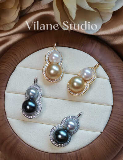 VZZS natural sea water Akoya Tahiti real hemp beads rose gold light gold double bead gourd sterling silver melon seed buckle pendant gold beads + Akoya