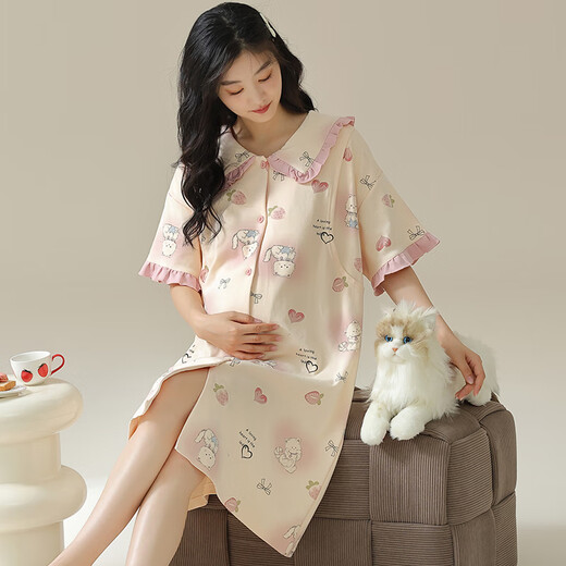 莫代尔睡裙夏季女带胸垫可外穿休闲大码纯棉孕妇哺乳产后月子服睡衣 11981  M