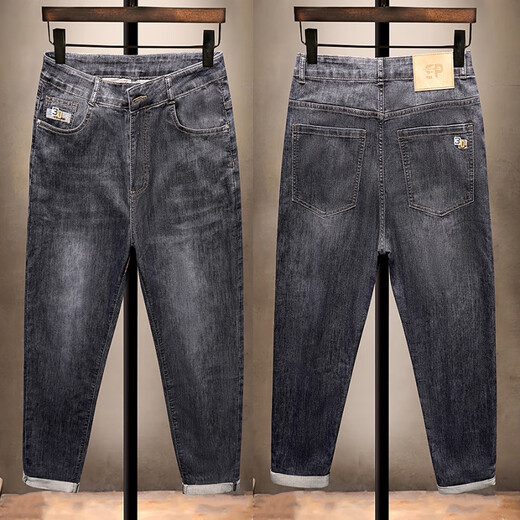 梦园朵夏季牛仔裤男士松紧腰高弹力宽松版型休闲裤男韩版潮流小脚裤长裤 常规 3886黑色 28  90-105