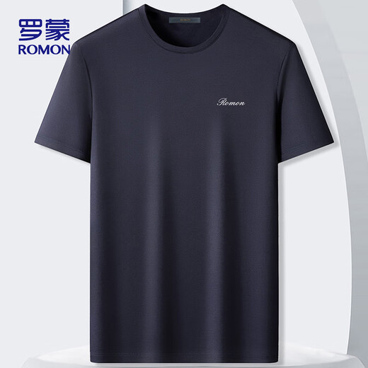 罗蒙（ROMON）T恤男士夏季短袖冰丝速干休闲圆领简约打底衫外套男LP001青XL