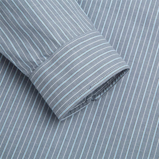 Dances with Wolves, comfortable pure cotton, autumn and winter fashionable striped versatile casual men's long-sleeved shirt 009 blue gray 170