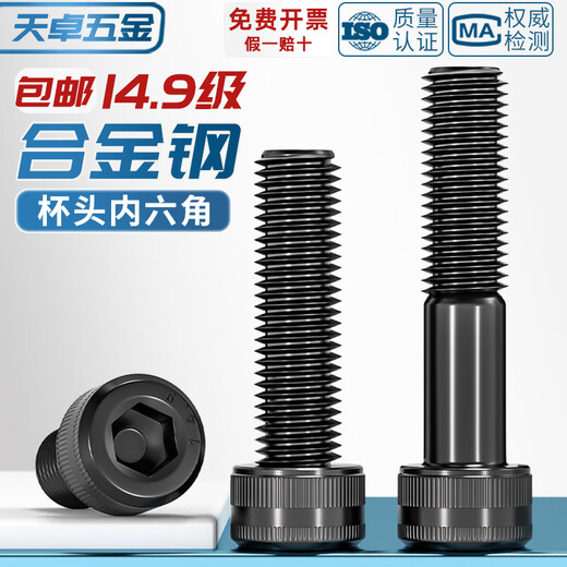 Tianzhuo Hardware 14.9 grade high-strength hexagonal socket screws bolts alloy steel black extended screws M6M8M10M12M14M16 M6*25 (5 full teeth)