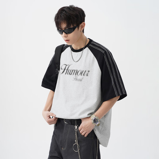 Dingfengbaoluo American T-shirt Men's Men's Summer Loose Contrast Couleur Couleur décontractée Hl74 White Grey M