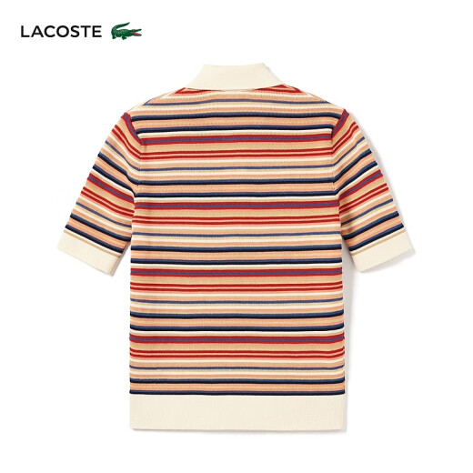 LACOSTE法国鳄鱼女装24年夏季新款短袖撞色条纹时尚针织POLO衫|AF7027 IRM/红色条纹拼色 34 /155