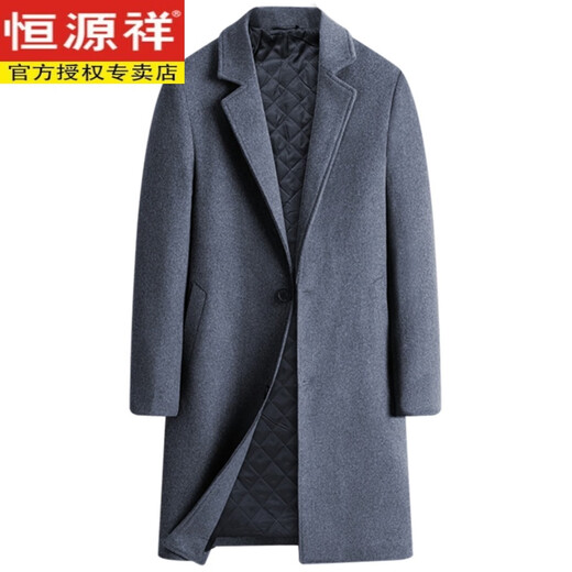 恒源祥风衣外套男春秋款羊毛呢中长款男士毛呢大衣加厚呢子冬季外套 藏青色膝盖上面 常规 2XL 180 【建议145-160斤】
