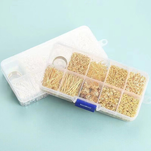 Pei Nanwei diy handmade materials box open circle nine-pin T needle ball needle covered buckle lobster clasp positioning beads hairpin accessories 10 grid silver (needle nose pliers + 0.3 copper wire)