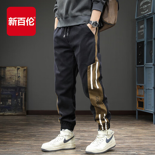 New Balance 2025 Autumn and Winter High-End Pure Cotton Sports Casual Pants Men's Versatile Trendy Brand Thickened and Velvet Loose Legged Workwear Pants Black Regular Spring and Autumn Anti-Wrinkle Non-Fading L (170)