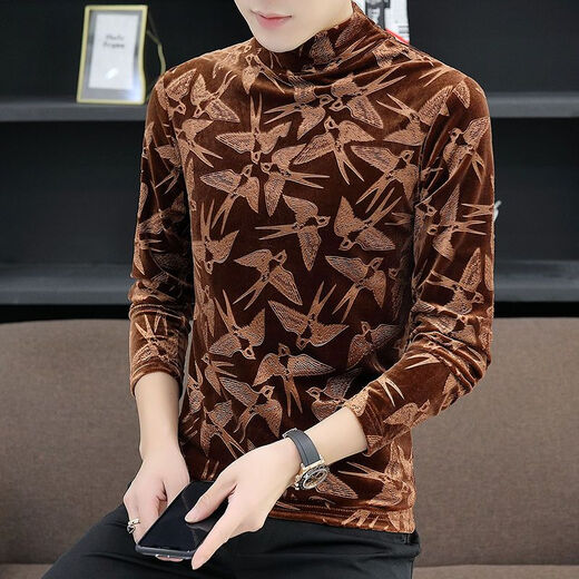 Camiseta de manga larga de terciopelo de oro Nukm en otoño y camisa de base de media altura de medio cuello de invierno de moda de moda y guapo moderno de moda más terciopelo tendencia espesa 693 Black Plus Velvet XL 120-135Jin [Jin equivale a 0.5 kg]