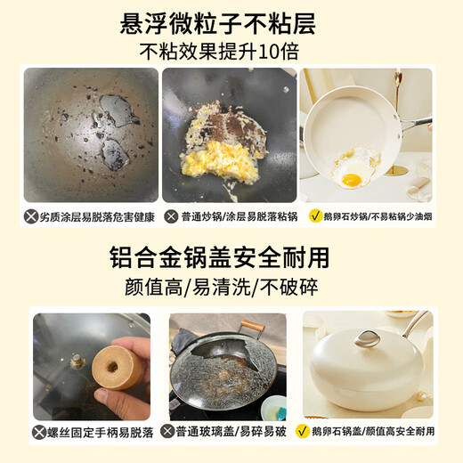 Wenlun Mountain Pebbled Pot Set Non-stick Wok Set Wok Frying Pan Soup Pot Milk Pot Set Pebbled Non-stick Pan - Angel White - 4-piece Set