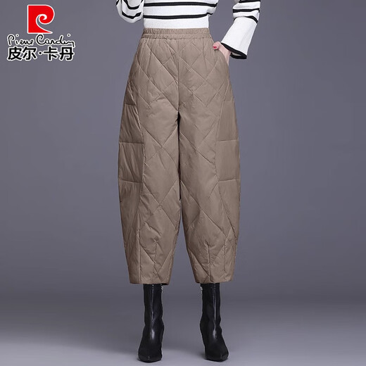 Pierre Cardin plus velvet thickened down pants for women winter outer wear 2025 new mom minus 40 degree warm pants cotton pants black L 105-120Jin Jin equals 0.5 kg