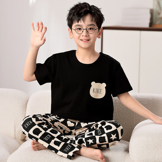 曼妮朵2024新款男童睡衣夏季薄款短袖纯棉儿童卡通男孩中大童家居服套装 F728【短长】 14码建议125-135cm