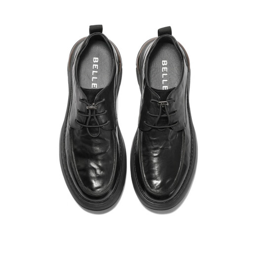 BELLE BELLE Belle Group Shoes Men's Shoes 2024 Spring New Pure Cowhide Thick Soled Loafers Black Business Casual Leather Shoes Men Black Lace Up 8CA01 38