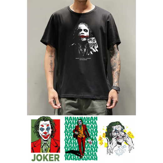 席佰希斯莱杰 小丑短袖T恤joker联名黑暗骑士蝙蝠侠衣服电影周边印花 F694黑色小丑 S(95-110斤)