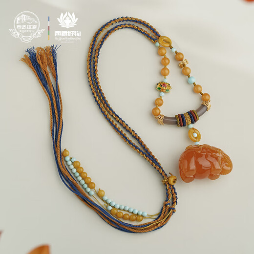 Potala Palace beeswax pendant auspicious elephant necklace safety buckle amber silver inlaid agate turquoise birthday gift for girlfriend and wife beeswax auspicious elephant 925 silver pendant (new style)