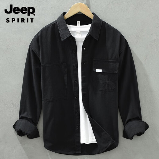 吉普（JEEP）春秋季男士全棉长袖衬衫复古休闲宽松潮流工装衬衣外套男装上衣服 6625橘红色 2XL