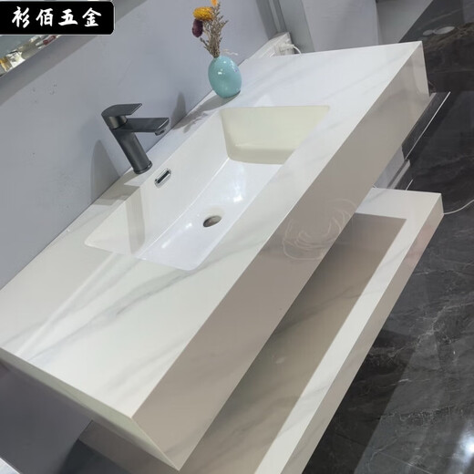 岩板洗手盆陶瓷无缝一体双层浴室柜一体洗脸盆酒店卫生间洗漱 鱼肚白无缝盆智能镜有配套五金 SPWY90*50已售9871件