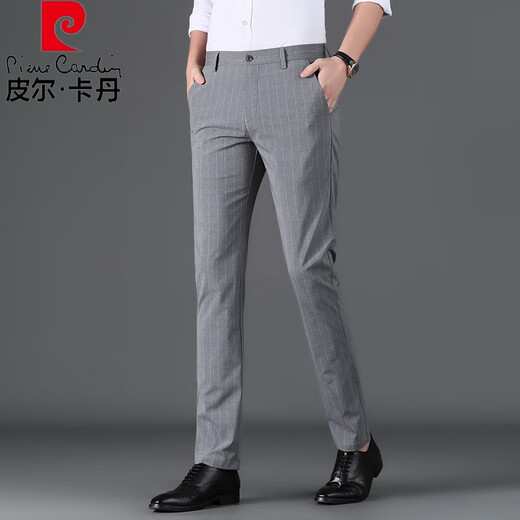Pierre Cardin Striped Business Casual Anzughose für Männer koreanische Stil schlanke gerade Hose für Männer formelle Anzug Sommer lange Hosen dünne Schwarz 719 32