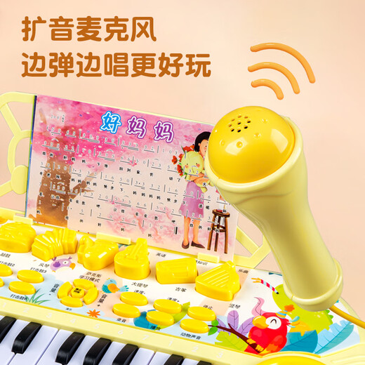 奇森多功能电子琴儿童可弹奏音乐玩具宝宝初学者训练早教音乐玩具 【蓝-带话筒】多功能电子琴33318 3节5号+琴谱+琴谱架+支脚架