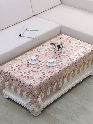 
OIVFNDQN coffee table protection mat high-end European yarn embroidered dining tablecloth lace tablecloth living room rectangular tablecloth pastoral 1518 dandelion beige cabinet 70*210CM