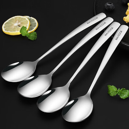 Maxcook 304 stainless steel soup spoon, large thickened spoon, round bottom table spoon, rice spoon, soup spoon, 4-piece set MCGC9533