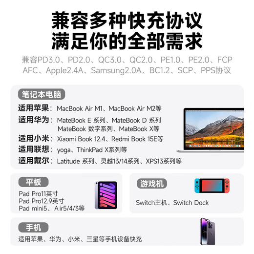 TESSAN霆圣立式插排65W氮化镓快充插座/多功能桌面充电站/多功能USB桌面插线板/拖线板 mini塔