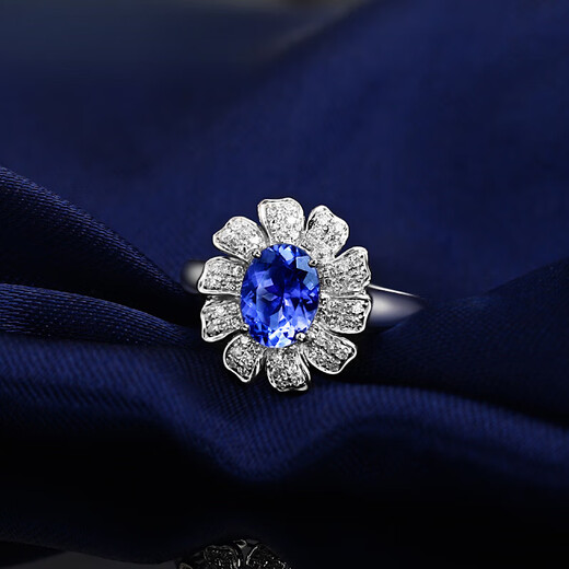 COASZE 1.3 carat natural tanzanite ring for women 18K gold inlaid with sapphire. Chinese Valentine's Day gift for girlfriend. 1.3 carat 4A grade tanzanite ring (note bracelet)