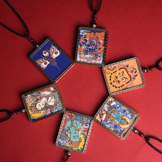 Nian Dao Tibetan Regong hand-painted thangka pendant white green Tara yellow God of Wealth Medicine Buddha men and women Tibetan Buddha amulet necklace pendant Green Tara style 2