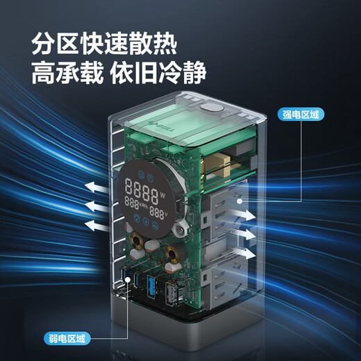 公牛（BULL）智能数显屏幕电竞氮化镓总输出35W快充小电舱立式插座/USB桌面笔记本插线板插排 2C2A+6孔总控开关