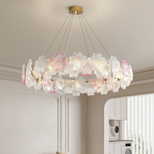 Mingjiang Style 2024 Nouveaux lustres français Postmodern Light Luxury Perle Verle Salon chambre à coucher de chambre à manger Crème Style Lampe LVD9922-100 + 60 Double couche transparente trois couleurs (rose) Installation de paquet