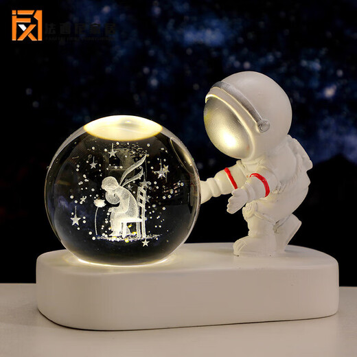 Fascini Astronaut Night Light Little Prince Crystal Ball Luminous Base Desktop Ornament Birthday Gift Beloved Astronaut-Little Prince Rose Gift Box