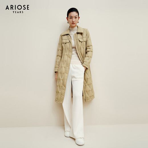 ARIOSEYEARS invierno nuevo pato blanco abajo chaqueta de longitud media chaqueta cálida mujer 31030095 Caqui S