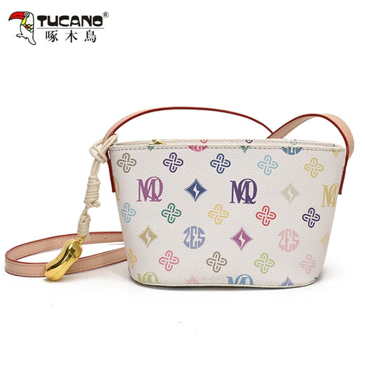 Woodpeckers beliebte Tasche für Frauen in diesem Jahr 2025 Neue Sommer vielseitige Nische Crossbody Tasche Super heiß bedruckte Eimerbeutel braune Farbe + Anhänger