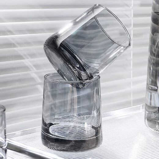 MIDOC high-end glass home drinking cup family cup living room heat-resistant tea cup hospitality cup set 6 ash straight cups + ash straight pot + black frame + black plate