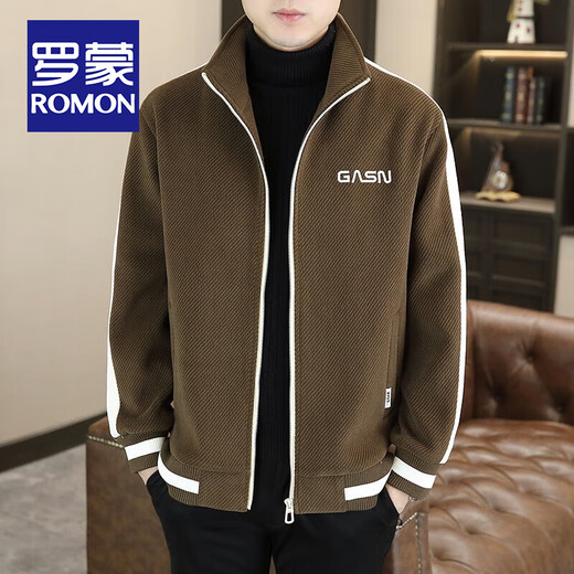 ROMON stand-collar woolen jacket men's autumn and winter business casual young and middle-aged handsome thickened warm woolen jacket top clothes regular style - black 2XL size