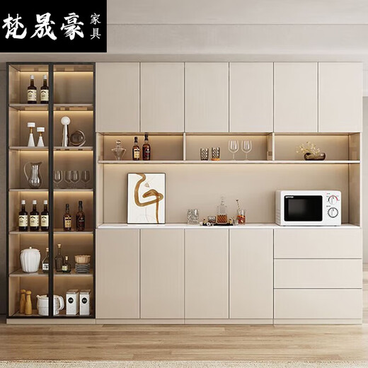 2025 Nuevo aparador High Gabinet Rock Slab integrado con la pared Moderna sala de estar simple Gabinete de vino personalizado Estilo de gabinete de comedor de madera maciza 15280*40*220 Entrega + Instalación