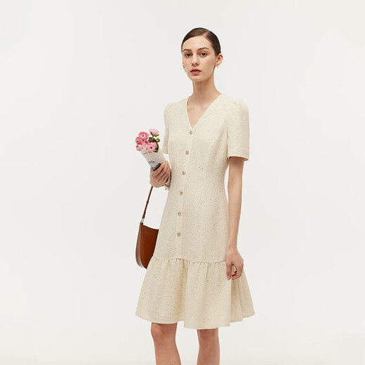 Glorias kleiner duftender Rock, Ouruo Style Lady's V-Ausschnitt-Kleid-Outfit 1E3R4K010 07W Beige s