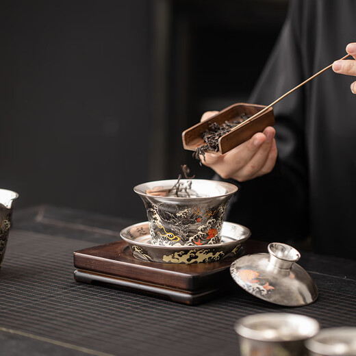 SUSHI CERAMICS Gilt Silver Ink Dragon Sancai Bowl Set Kung Fu Tea Set Gift Box by Intangible Cultural Heritage Master Zheng Wenqiang High-end Holiday Gift
