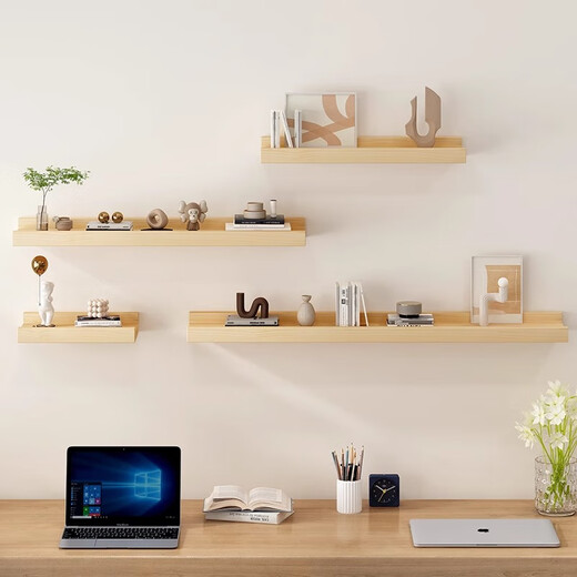 Ruoshi solid wood wall rack wall wall-mounted laminate background wall decoration bracket one-word partition bookshelf shelf solid wood-log color 12*60