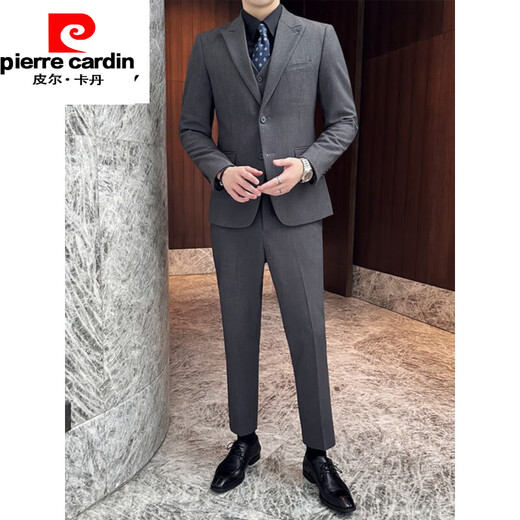 Pierre Cardin casual blazer men's solid color simple and versatile two-button British slim handsome suit trendy new product dark green suit + pants M