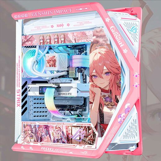 Asus (Asus) Rog GR701 Schöpfung Gott Fall Schneeblas-Fall Eva Asuka Co-Branded Desktop-Fall Argb Light Board Vollturm Custom Case White Case Power Water Kühlung Set yae Gott Thema (Pink White Creation God + Light Board)
