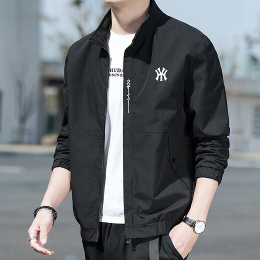 BMXP light luxury high-end brand jacket men's autumn and winter casual trendy fashion stand-up collar handsome versatile top Y Zhong JK-black plus velvet XL 125-140Jin Jin equals 0.5 kg