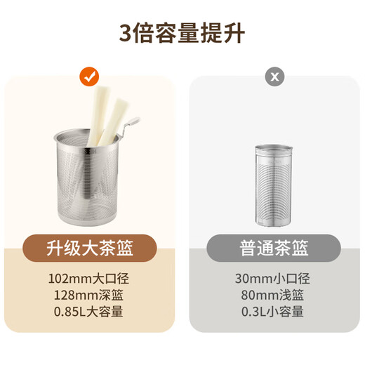 Joyoung health pot teapot kettle handle 316 heating plate stewed whole pear tea teapot flower teapot constant temperature electric kettle home office kettle WY345 portable large tea basket design丨24h smart appointment + heat preservation 1.5L