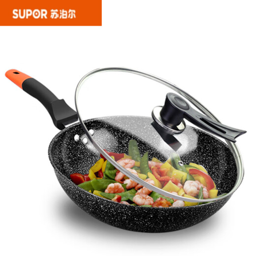 苏泊尔（SUPOR）【30天3893件】尤米麦饭石平底炒锅不粘锅32cm轻油烟铁锅厨房电磁 加厚 单独锅体无盖+锅铲 34cm