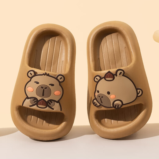 Miaoyoutong children's slippers boys and girls soft-soled indoor poop-feeling slippers baby non-slip bathing bathroom slippers summer Capibala/dark brown 15.5 (24-25 yards) inner length about 15.5cm
