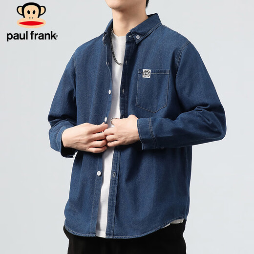Paul Frank long-sleeved shirt men's spring and autumn casual denim shirt men's jacket men's trendy top men's dark blue L