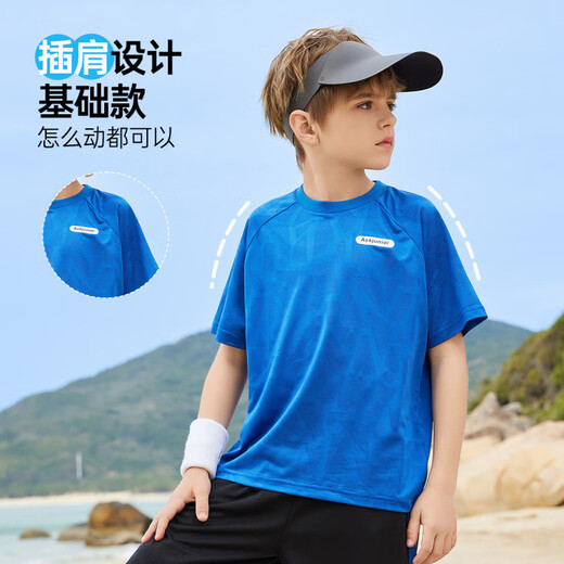 ASK JUNIOR儿童运动套装2025夏季薄款男中大童短袖女童t恤短裤速干跑步套装 蓝色【JE2MHS13918M】 140